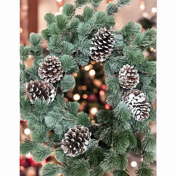 26" Artificial Pine Wreath with Frosted Cones | Winter Christmas Door Decor - Picture 2 of 8